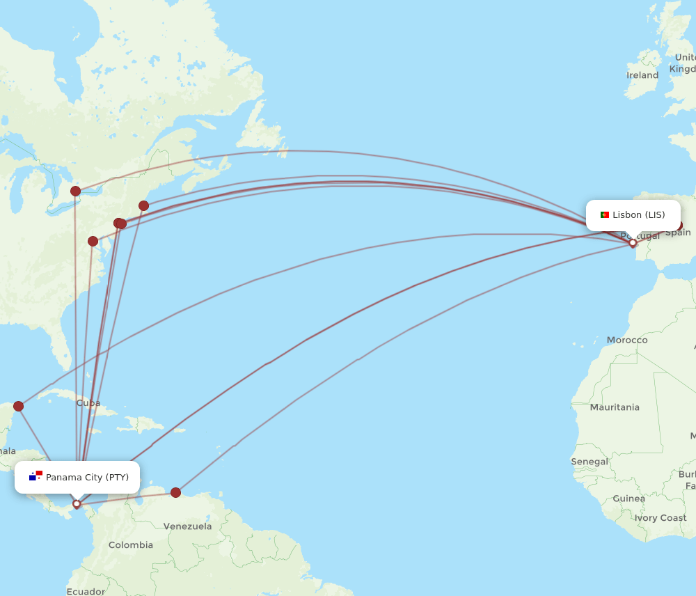 PTY-LIS flight routes