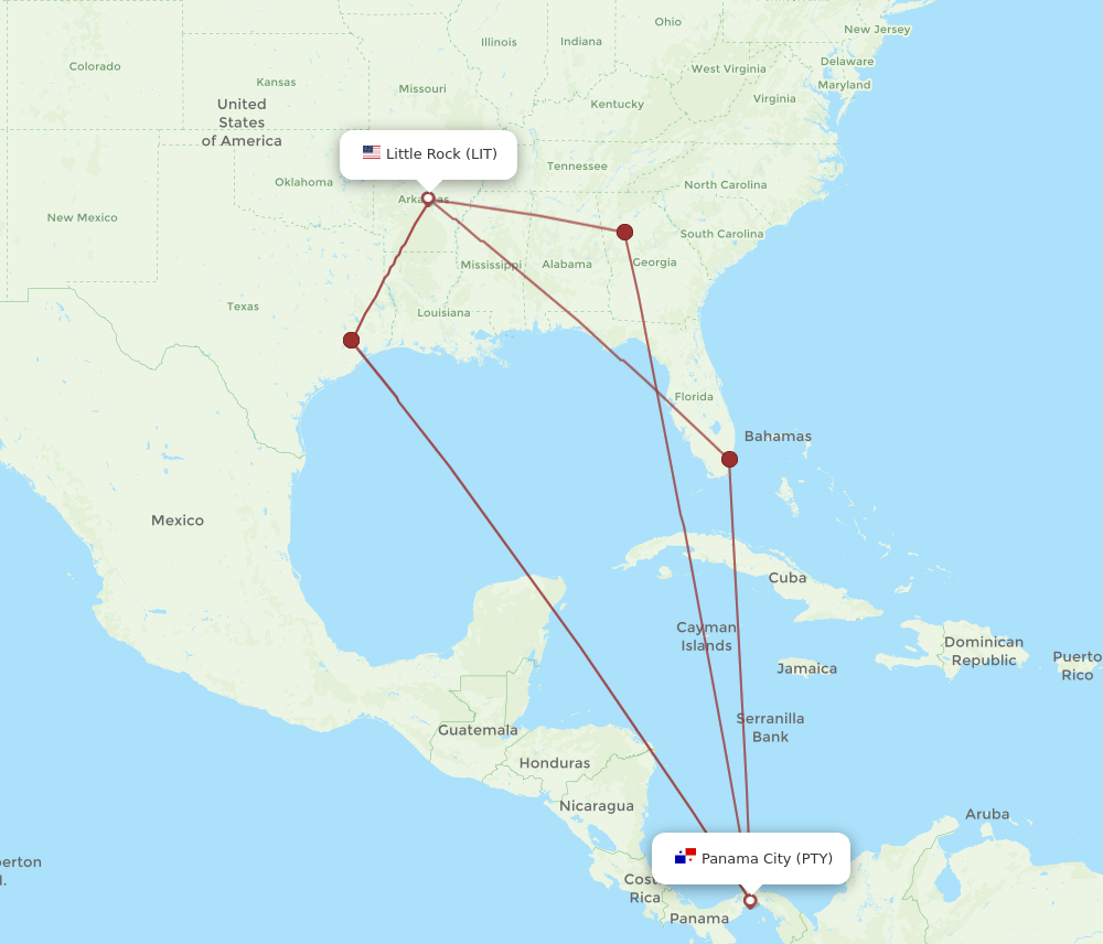 PTY-LIT flight routes