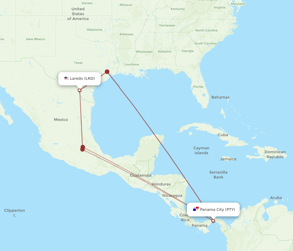 PTY-LRD flight routes