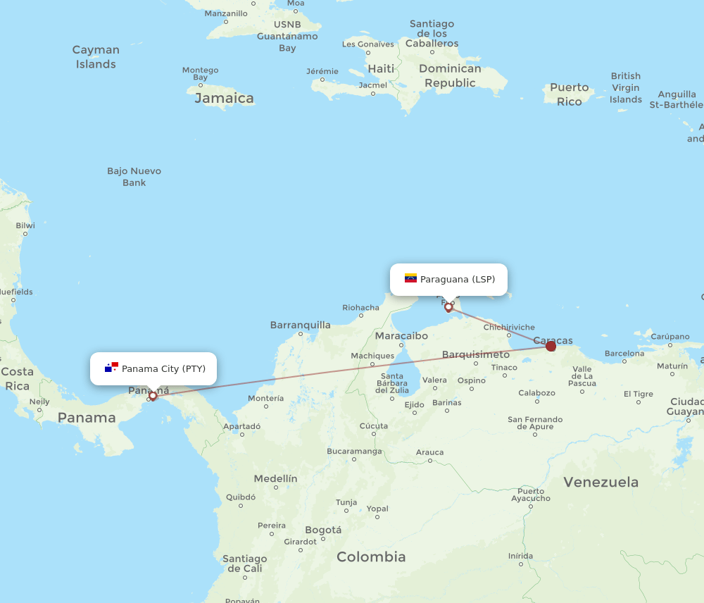 Panama City - Las Piedras route map and flight paths