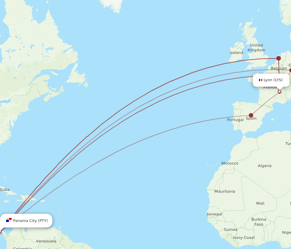 PTY-LYS flight routes