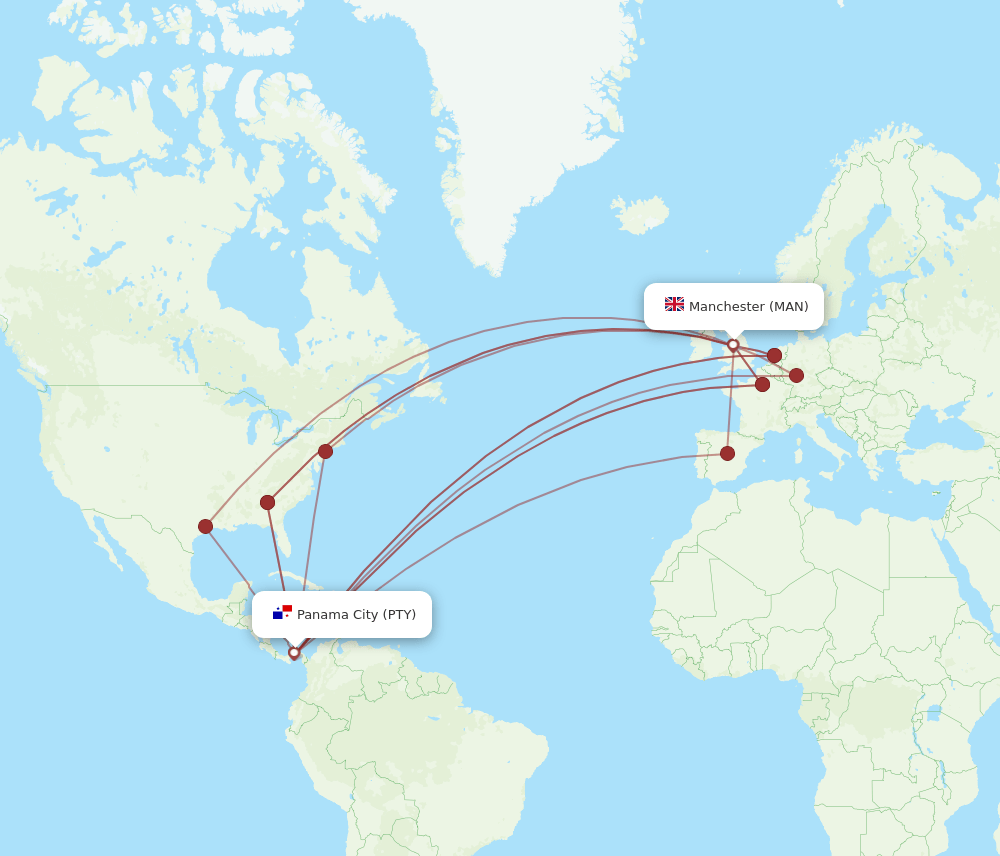 PTY-MAN flight routes