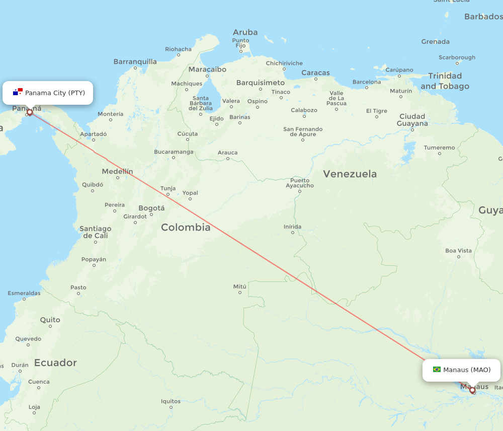 PTY-MAO flight routes