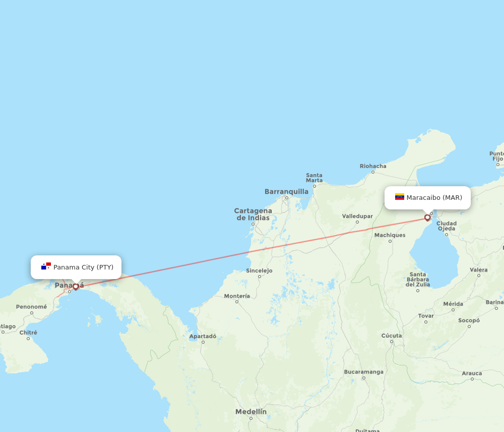 Panama City - Maracaibo route map and flight paths