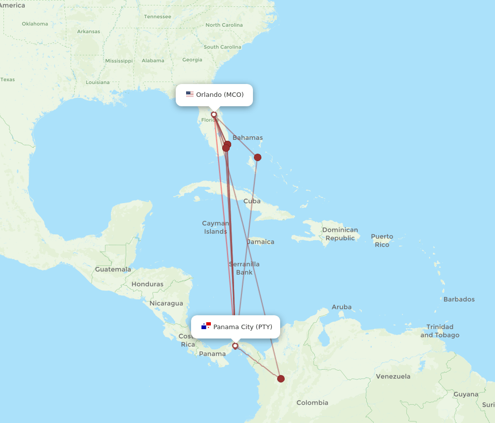 PTY-MCO flight routes