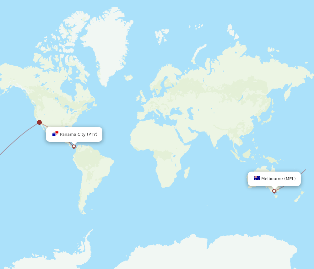 PTY-MEL flight routes