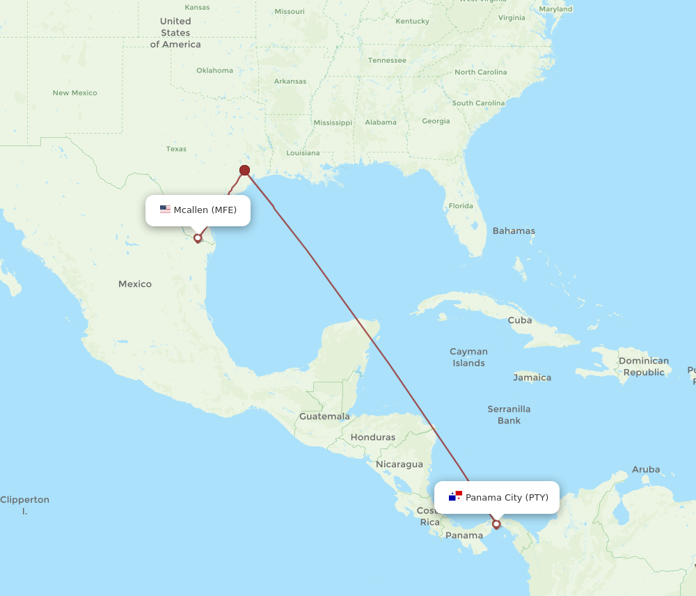 PTY-MFE flight routes