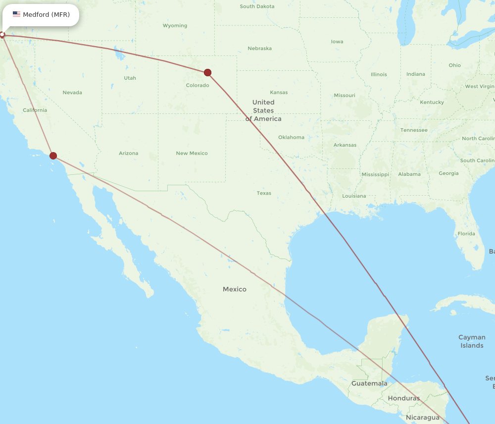 PTY to MFR flights and routes map