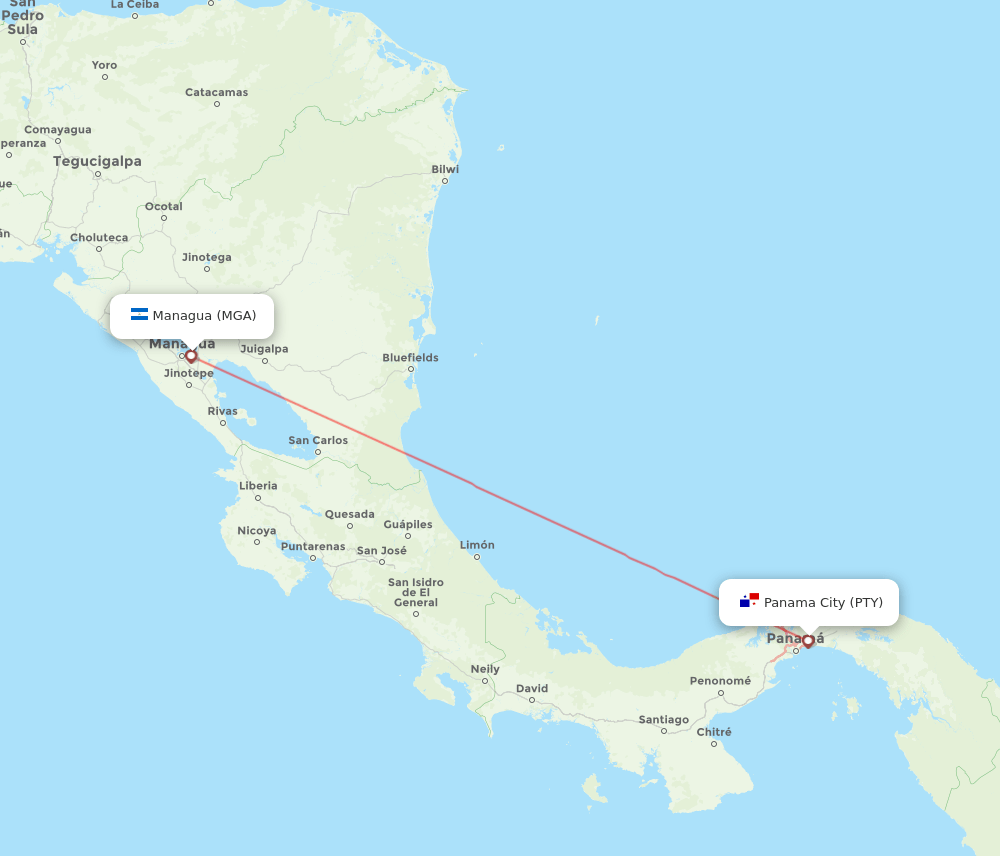 PTY-MGA flight routes