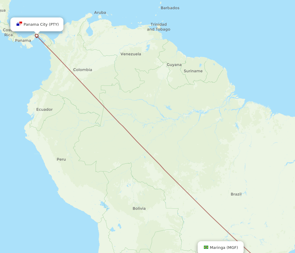 PTY to MGF flights and routes map