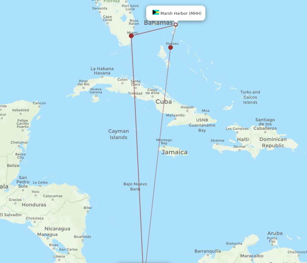 PTY-MHH flight routes