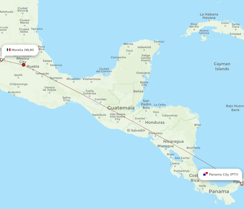 PTY-MLM flight routes