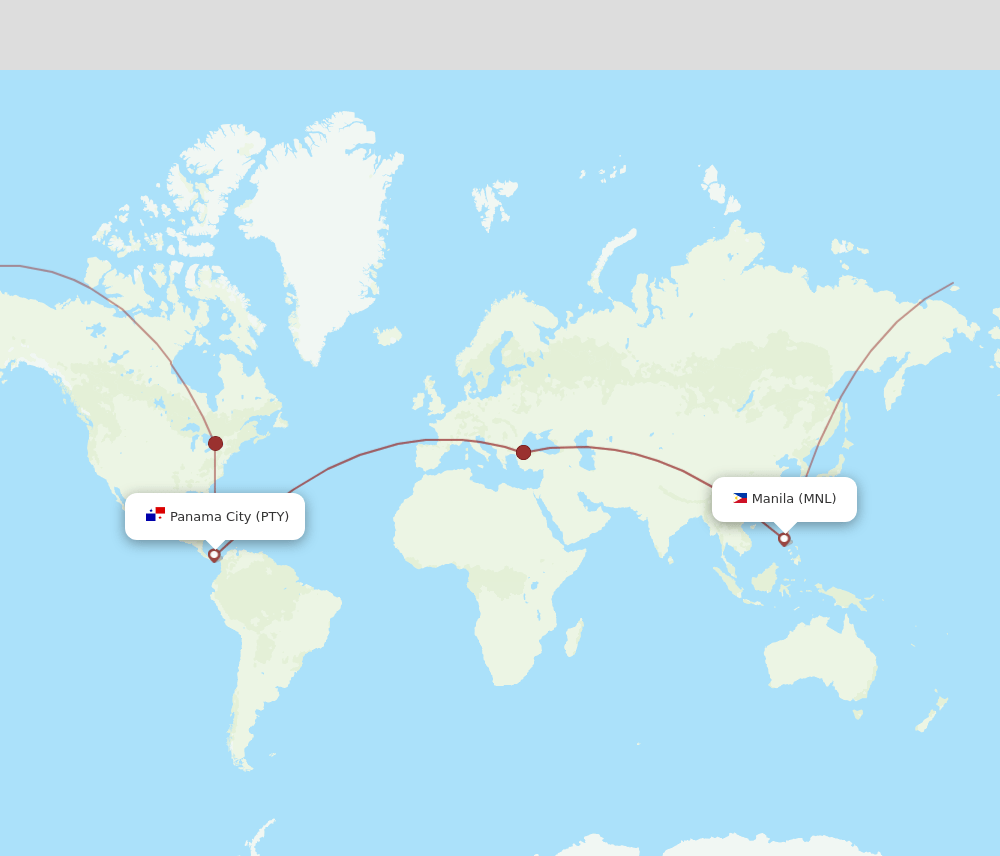 Manila - Panama City route map and flight paths