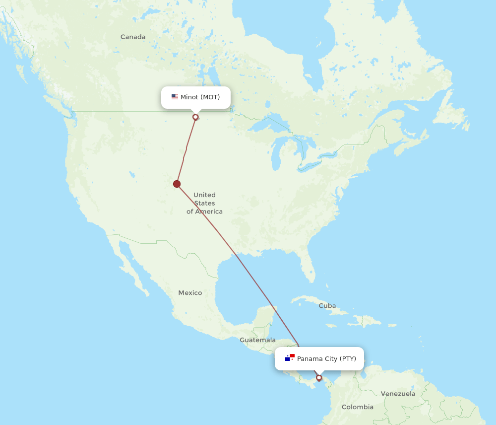 PTY-MOT flight routes