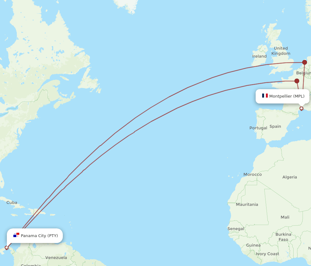 PTY-MPL flight routes