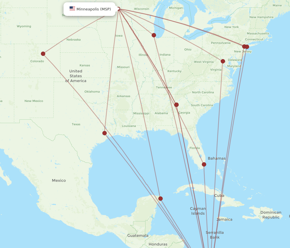 PTY-MSP flight routes