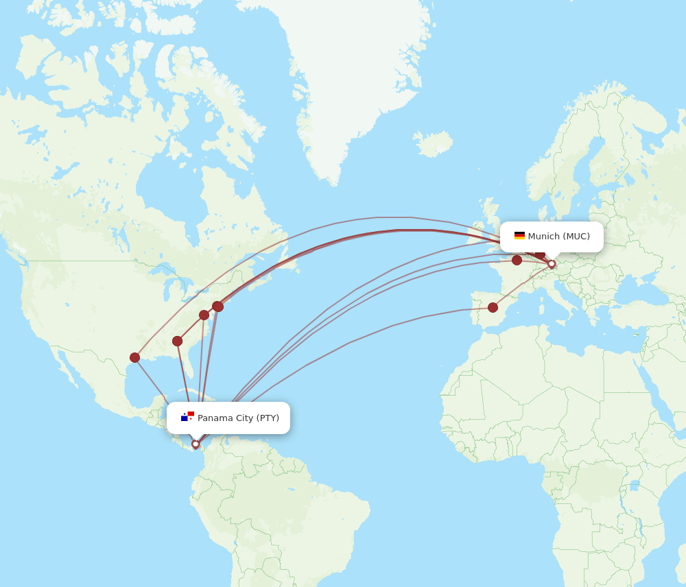 PTY-MUC flight routes