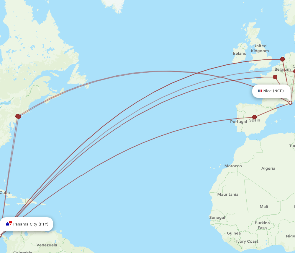 PTY-NCE flight routes