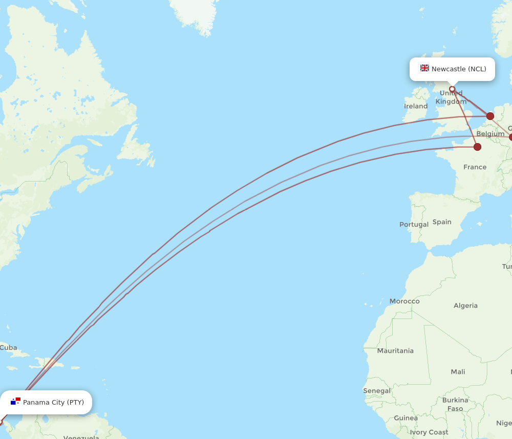 PTY-NCL flight routes