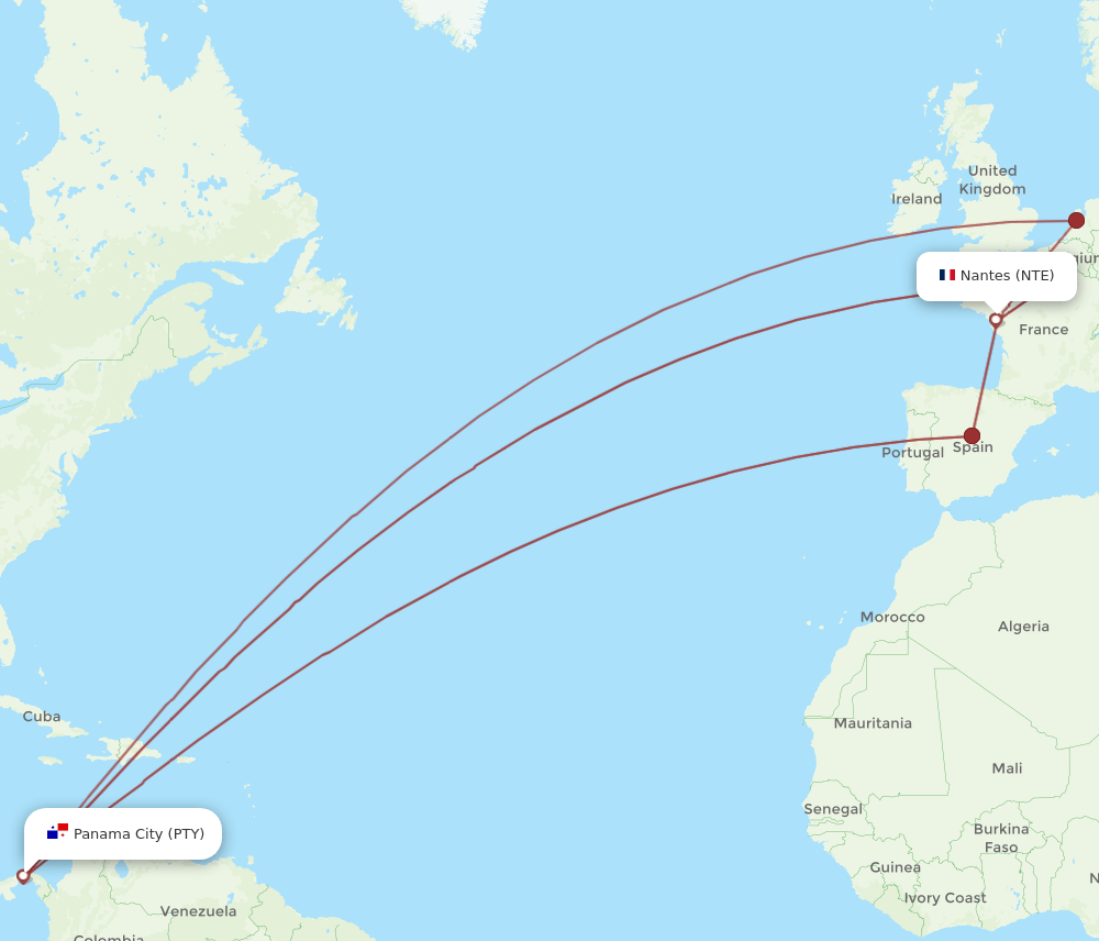 PTY-NTE flight routes
