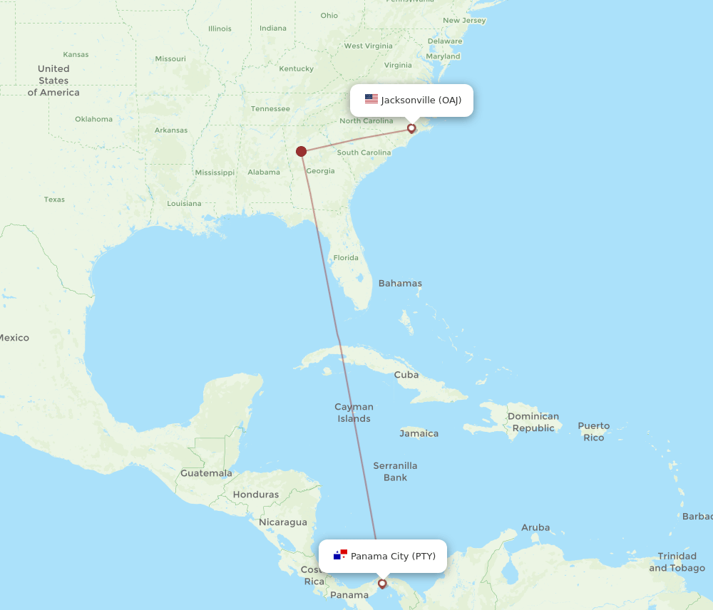 PTY to OAJ flights and routes map