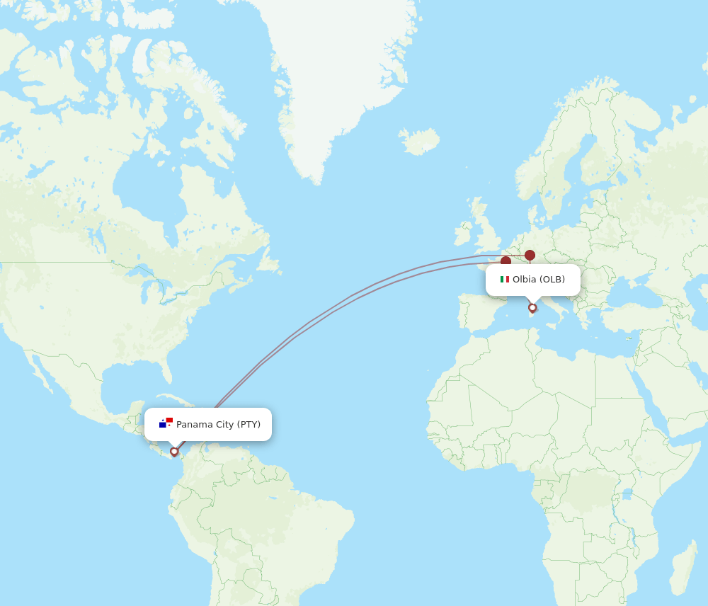 PTY-OLB flight routes