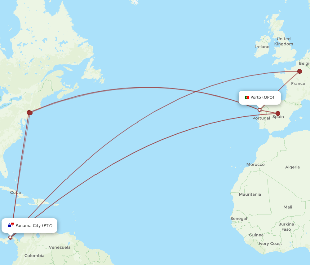 PTY-OPO flight routes