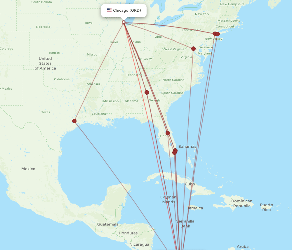 PTY-ORD flight routes