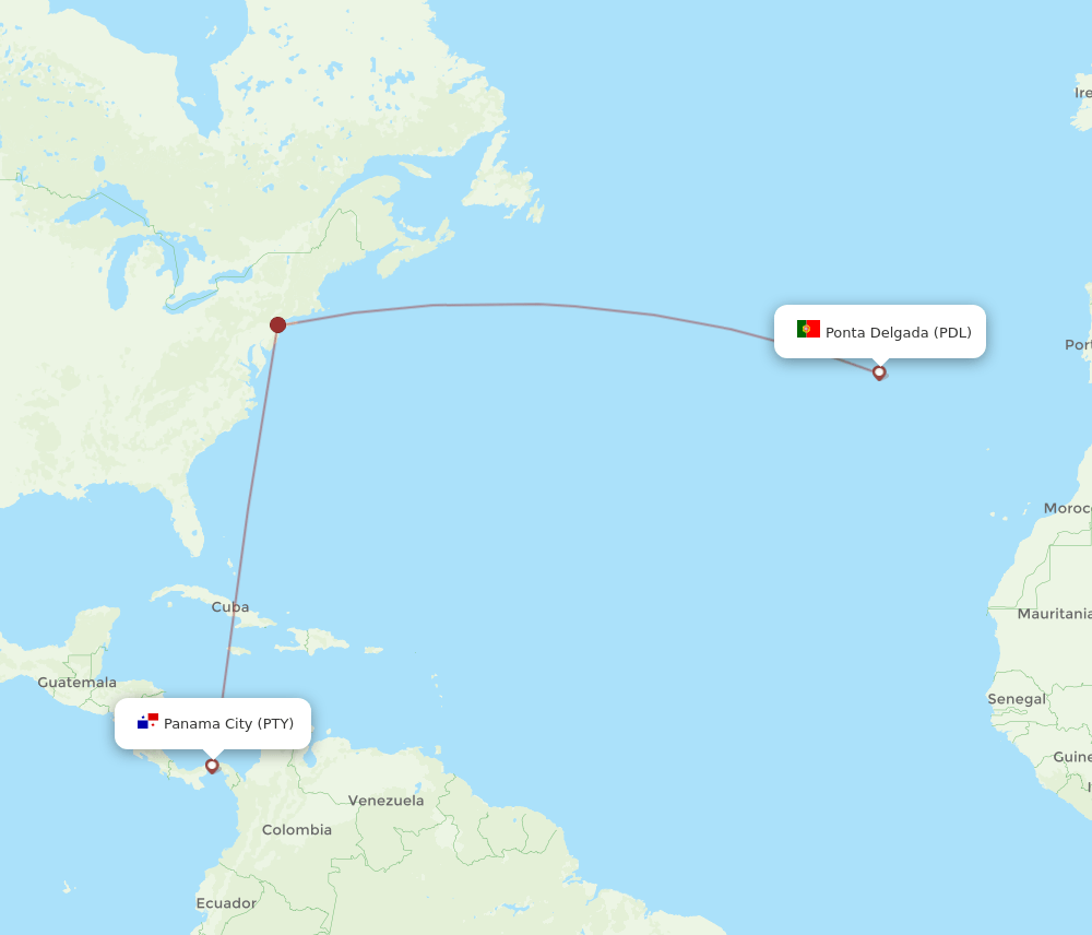 PTY to PDL flights and routes map