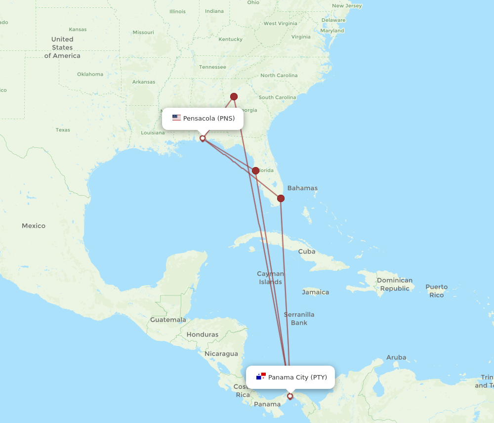 PTY-PNS flight routes