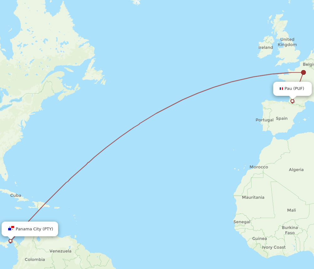 PTY-PUF flight routes
