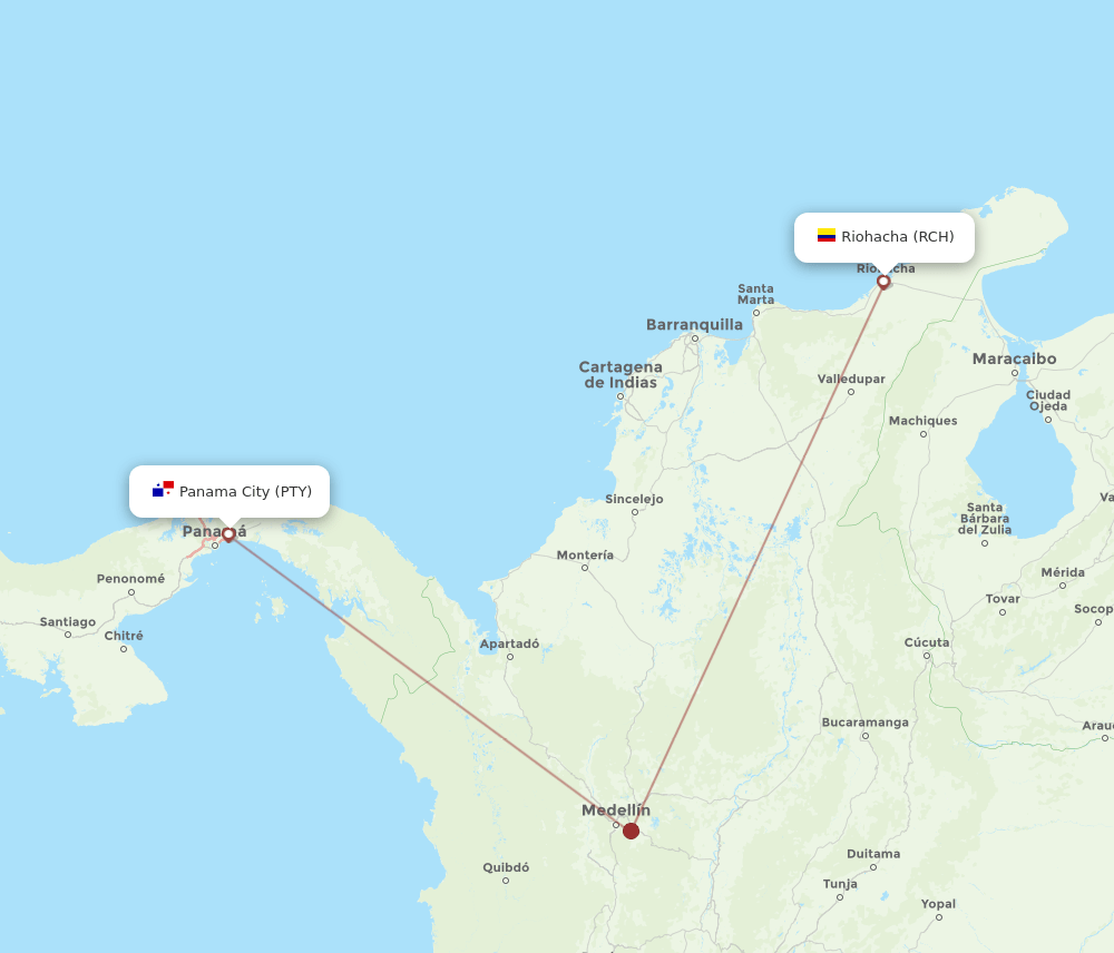 PTY to RCH flights and routes map