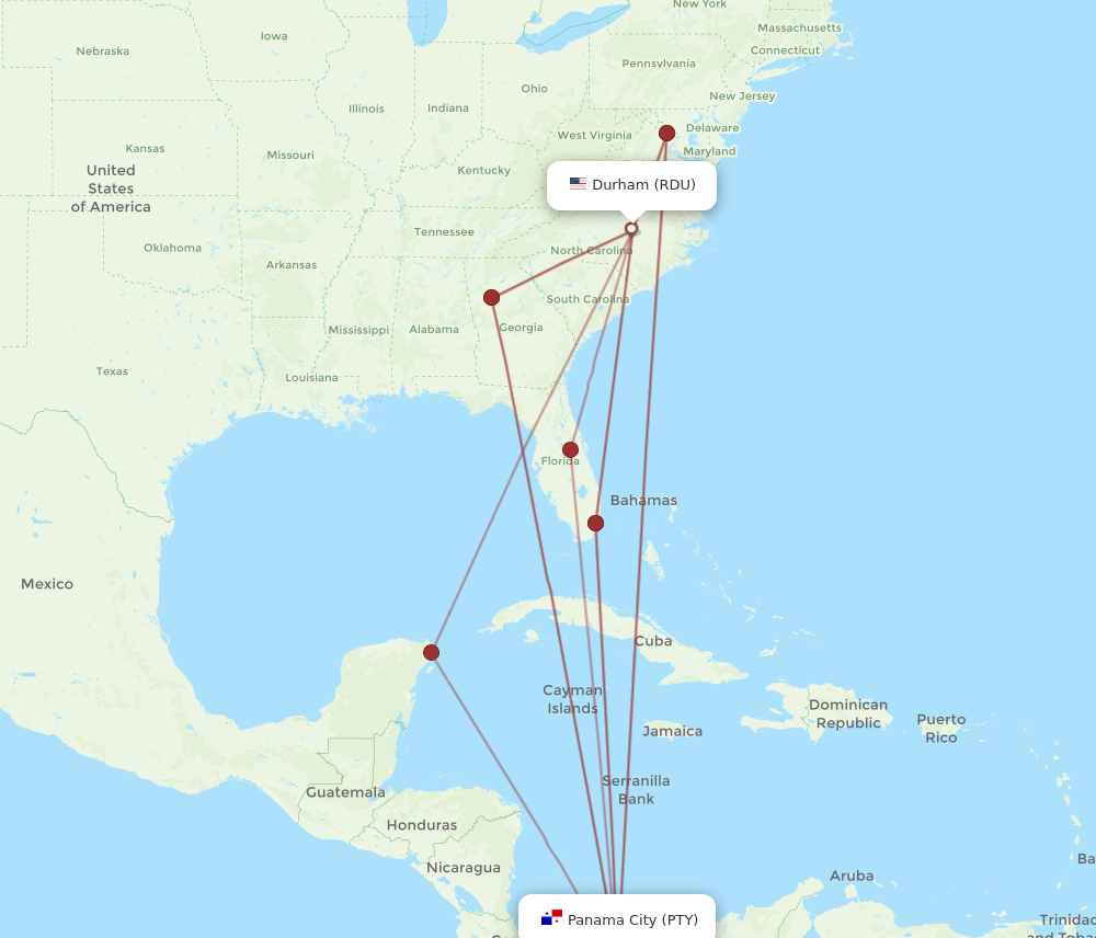 PTY to RDU flights and routes map