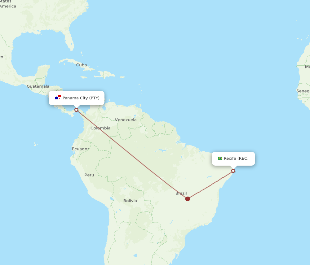 PTY-REC flight routes