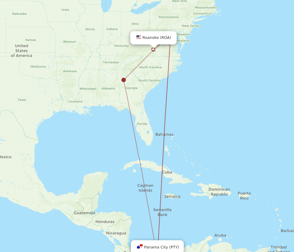 PTY-ROA flight routes