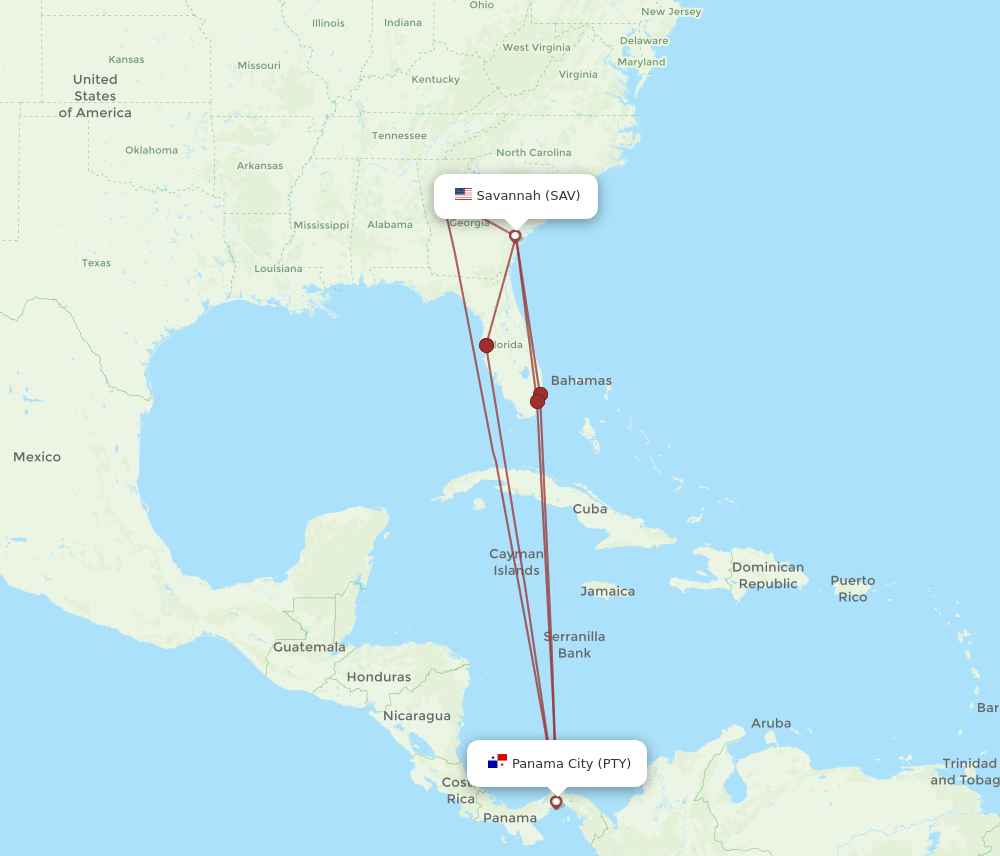 PTY-SAV flight routes