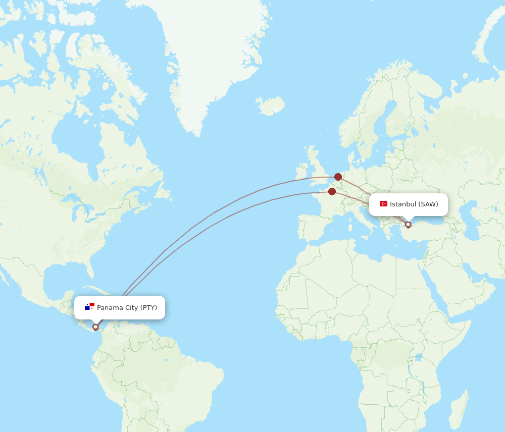 PTY to SAW flights and routes map