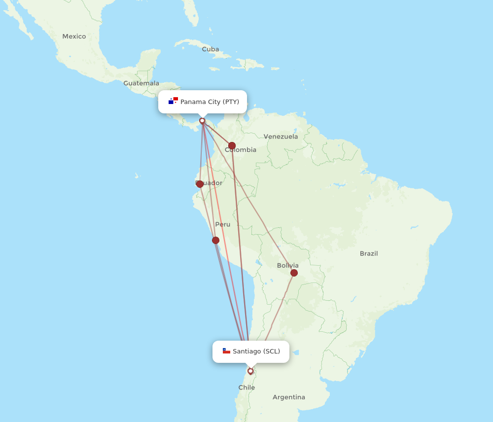 PTY to SCL flights and routes map