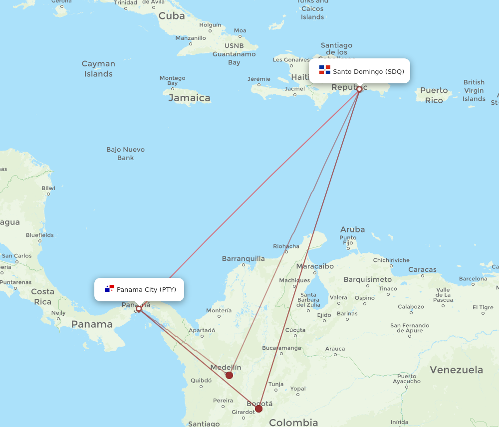 PTY to SDQ flights and routes map