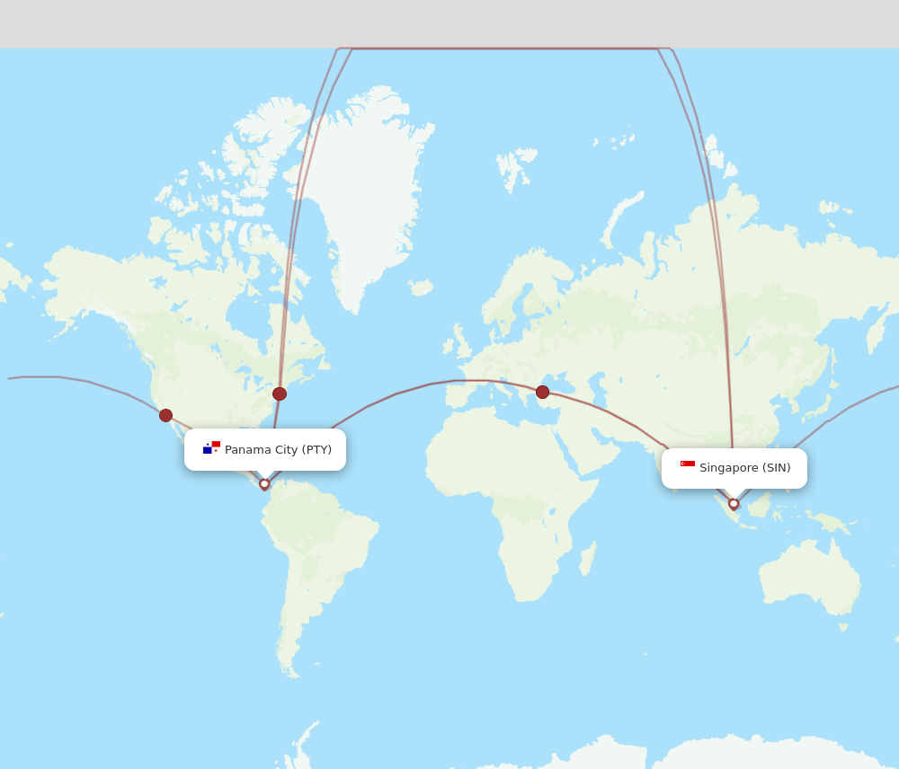 PTY to SIN flights and routes map