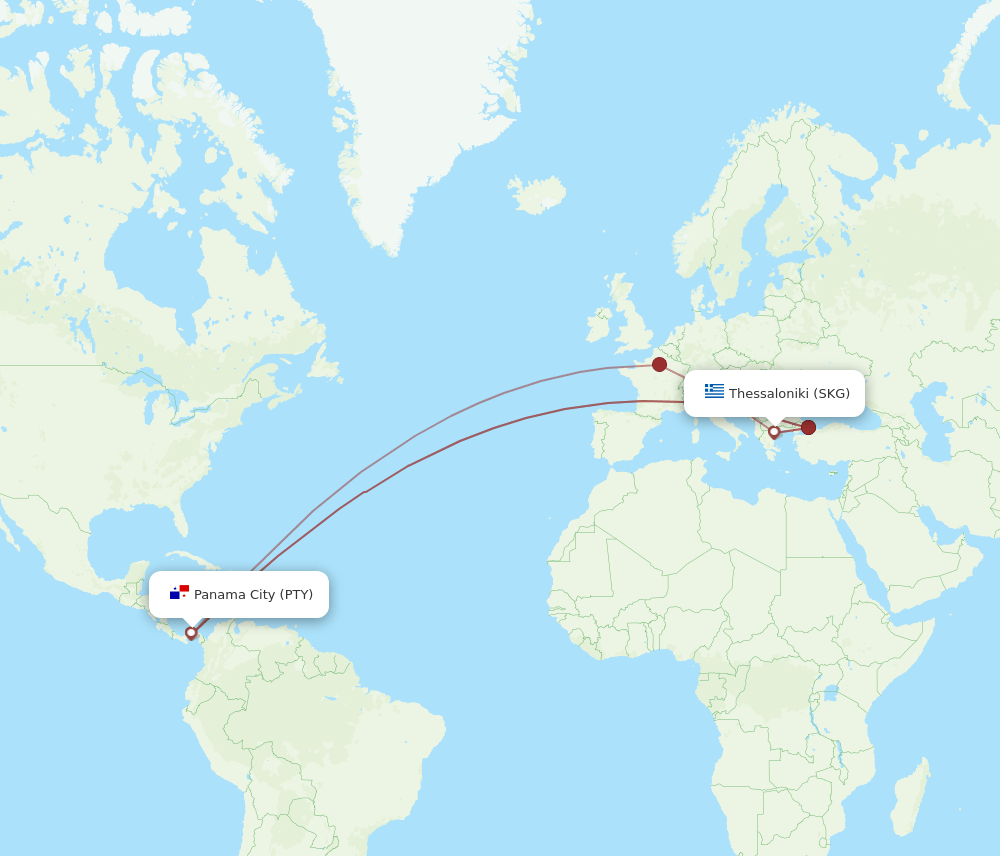 PTY-SKG flight routes