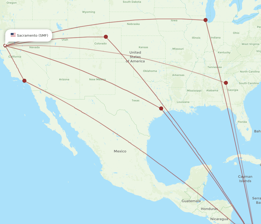 PTY-SMF flight routes