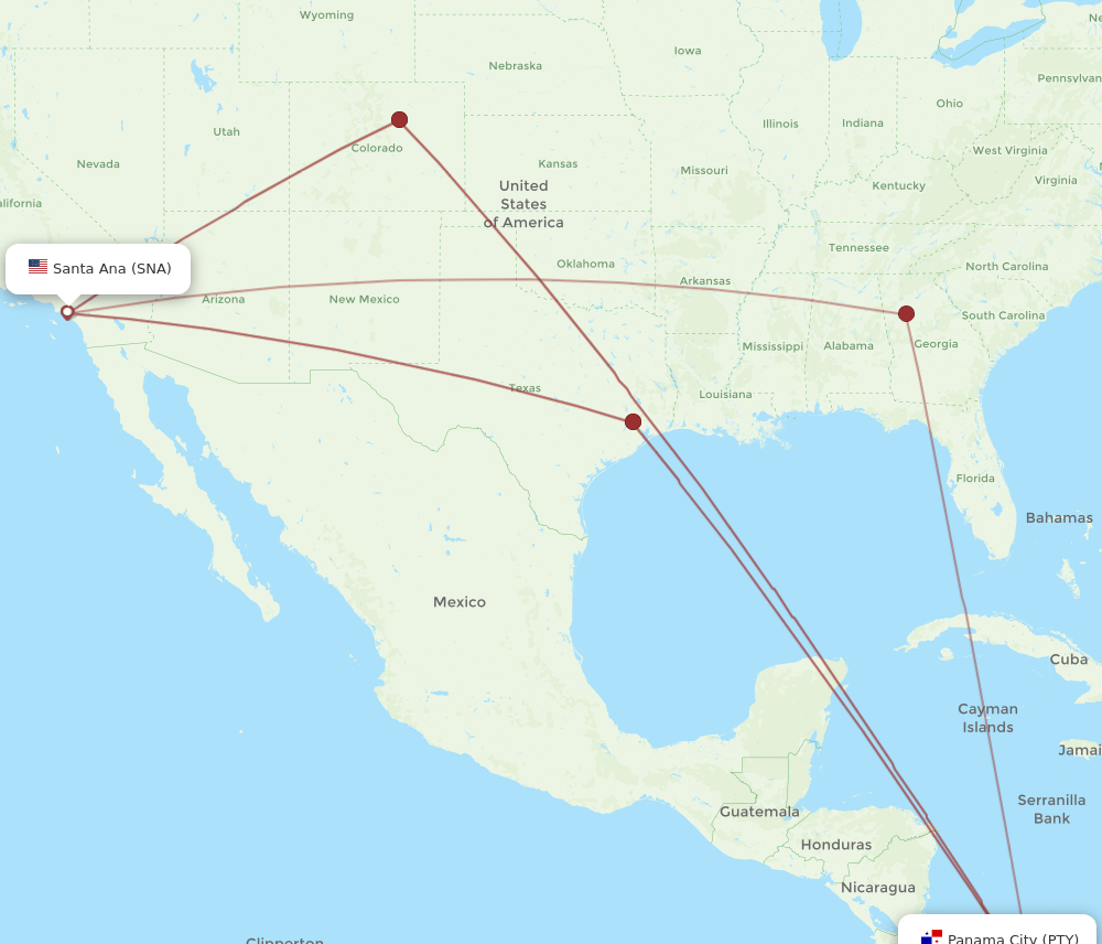 PTY-SNA flight routes
