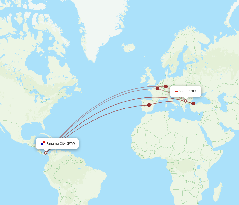 PTY-SOF flight routes