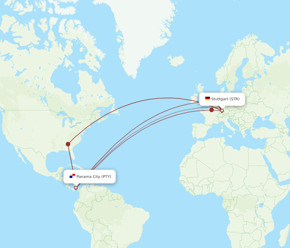 PTY-STR flight routes