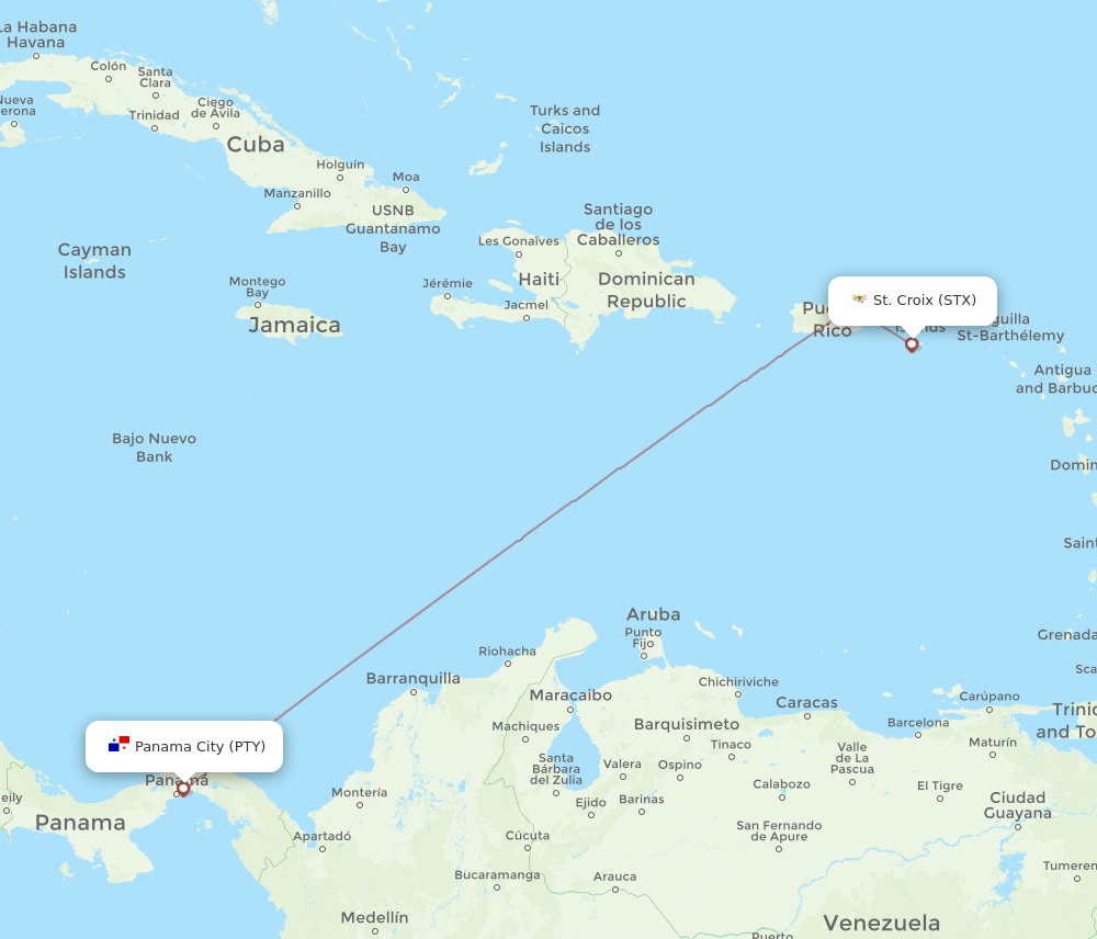 PTY-STX flight routes