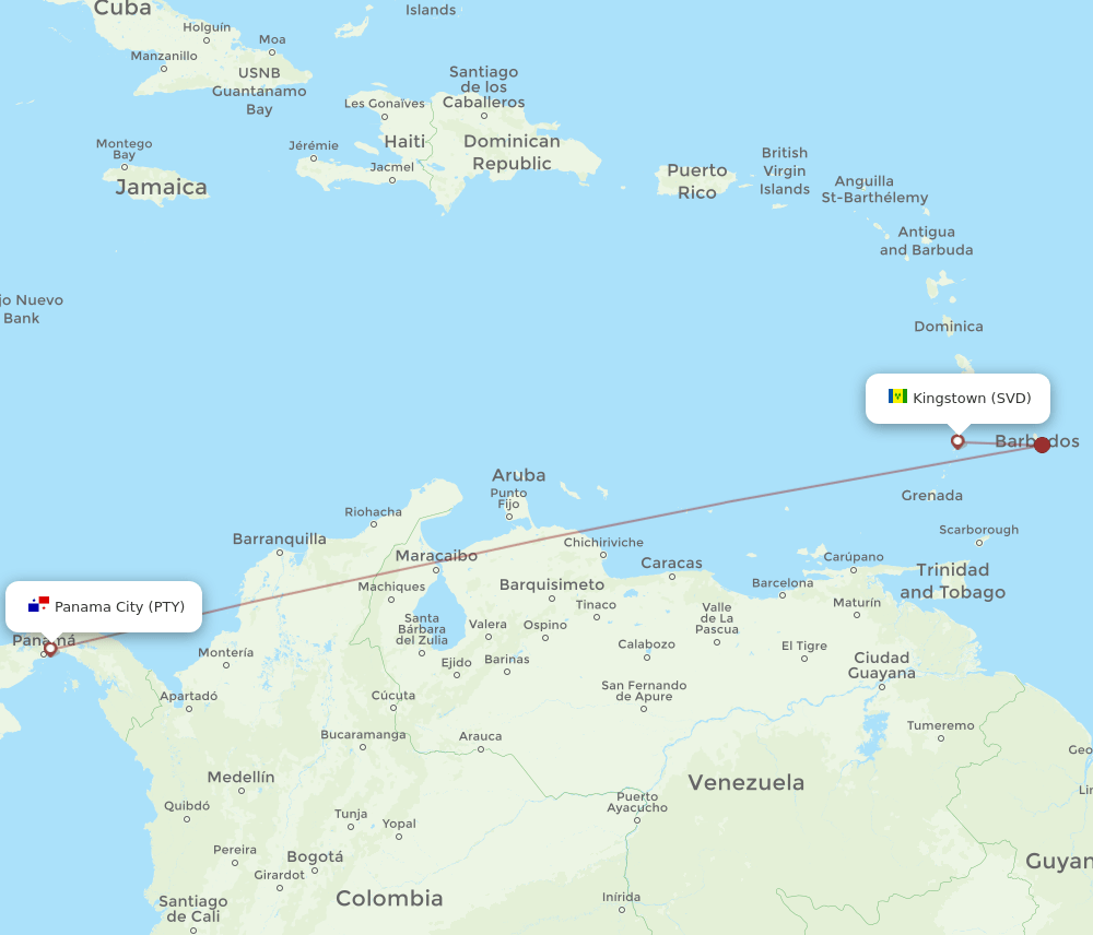 PTY-SVD flight routes