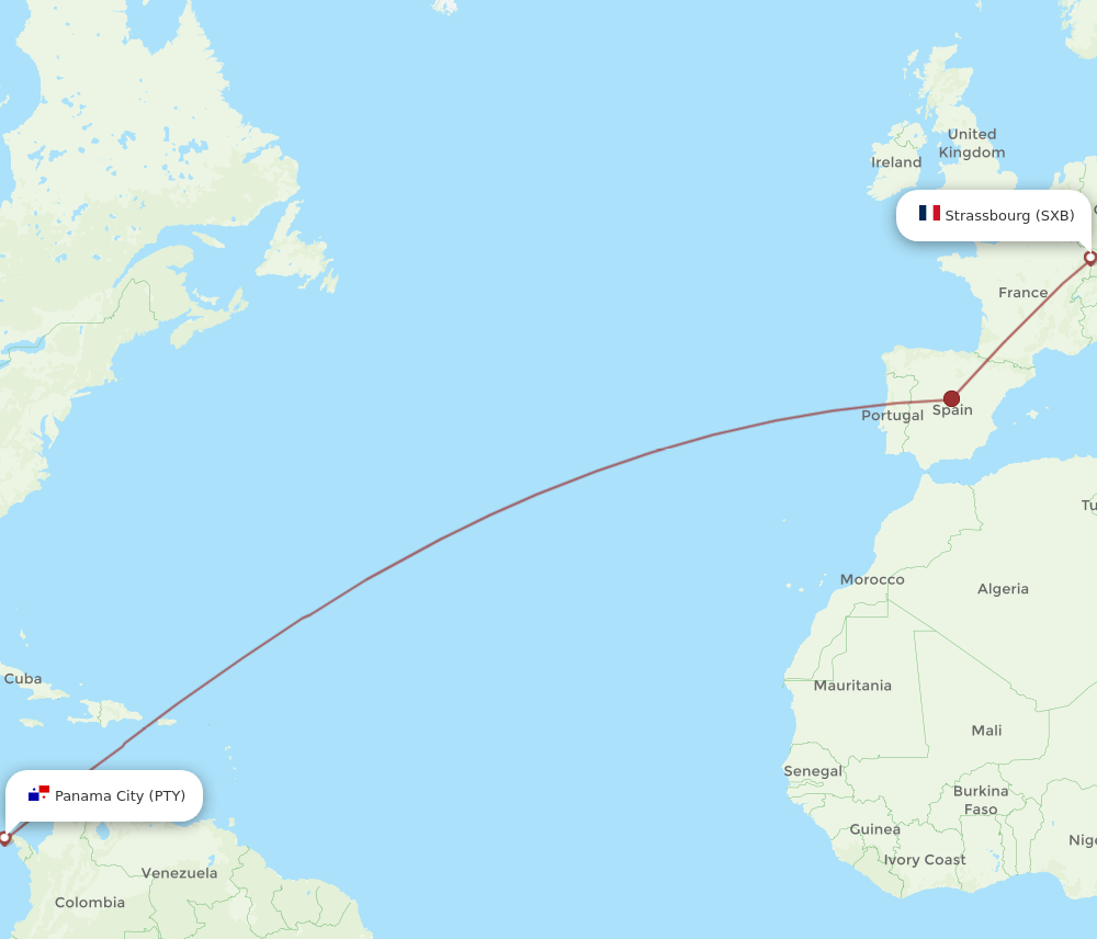 PTY-SXB flight routes
