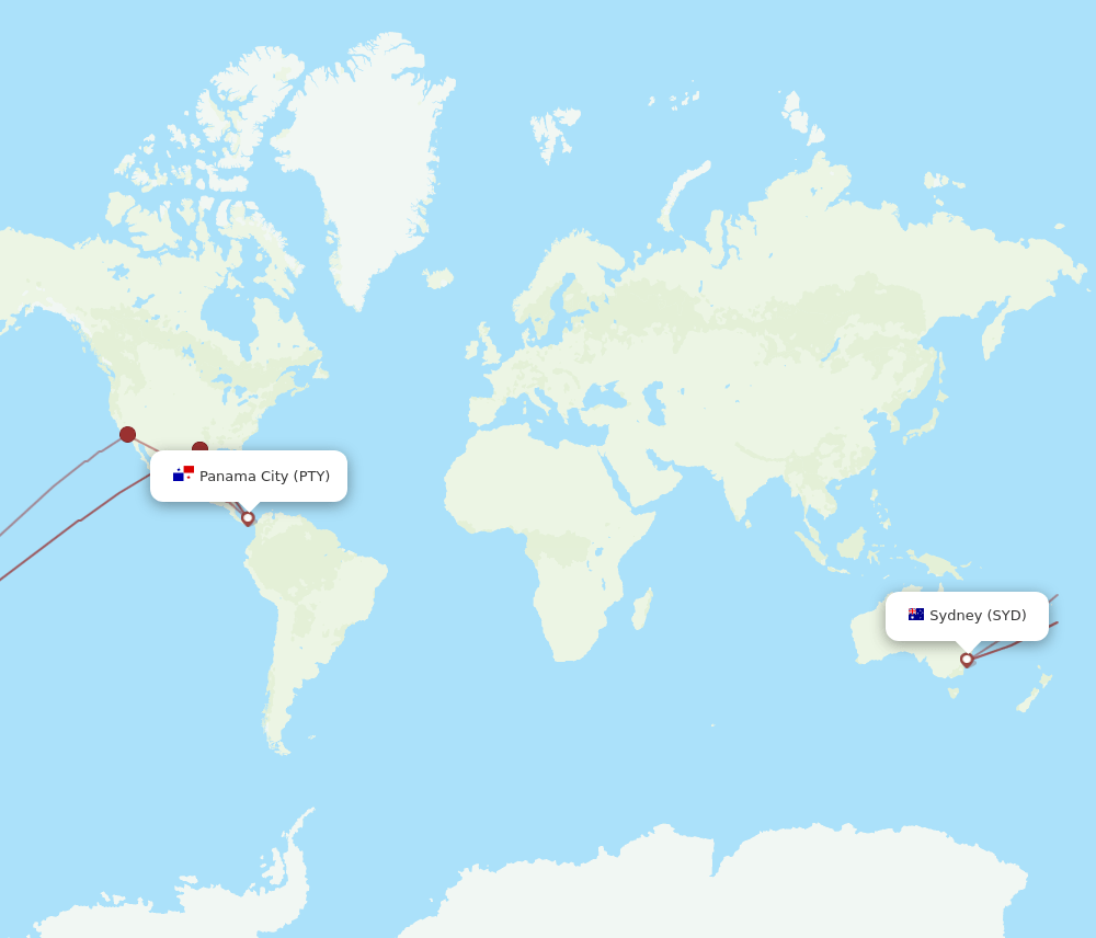 PTY-SYD flight routes