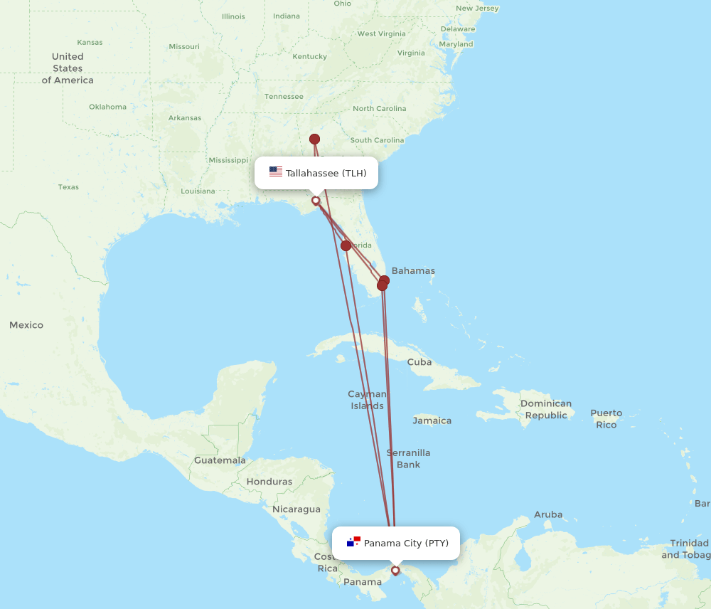 PTY-TLH flight routes